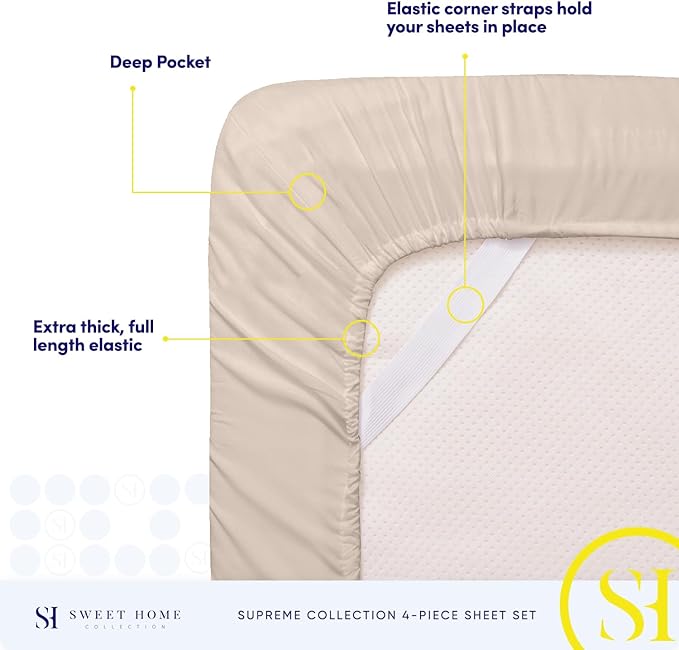 Twin Sheets - Breathable Luxury Sheets with Full Elastic & Secure Corner Straps Built In - 1800 Supreme Collection Extra Soft Deep Pocket Bedding Set, Sheet Set, EXTRA DEEP pocket - Twin, Beige