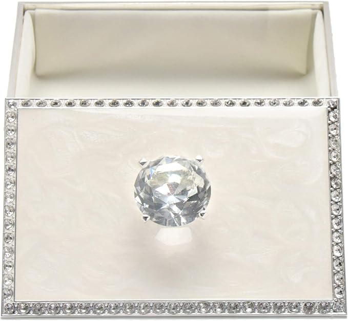 LASODY Diamond Crystal Jewelry Storage Box for Rings Earrings Necklace Treasure Chest Organizer Jewelry Keepsake Gift Box Case for Girl Women (Diamond Rectangle Silver Plating) - Image 3