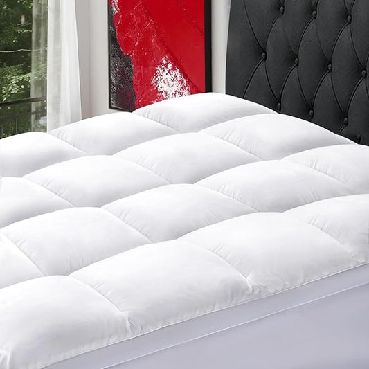 SOPAT Cal King Size Mattress Topper – Extra Thick Pillow Top, Soft Down Alternative Fill, Deep Pocket Mattress Pad for Cal King Bed (72x84 Inches, White)