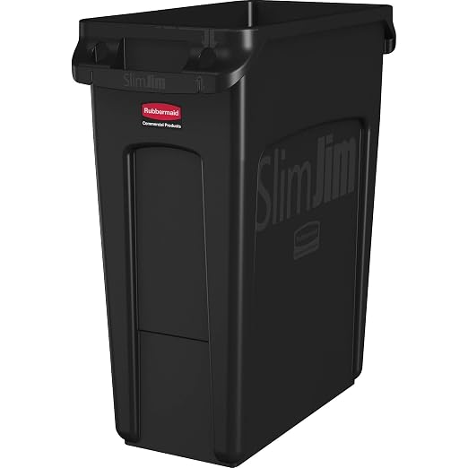 Rubbermaid Commercial Products Slim Jim Trash/Garbage Can with Venting Channels 16-Gallon Black for Kitchen/Office/Workspace Pack of 4 by RubbermaidCommercialProducts