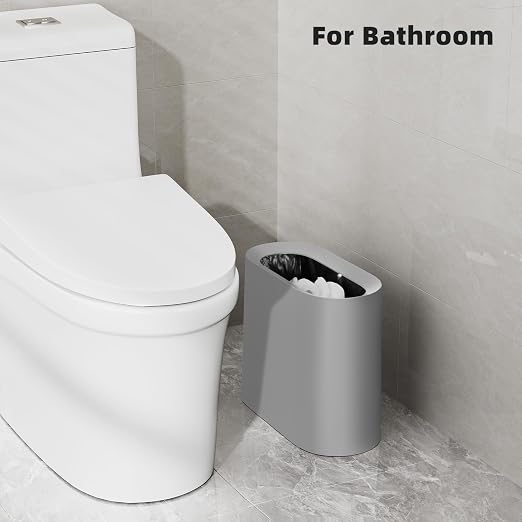 SUBEKYU 2.3 Gal Trash Can for Bathroom,Small Office Garbage Can for Kitchen,Slim Rectangular Waste Bin,Plastic,Grey - Image 4