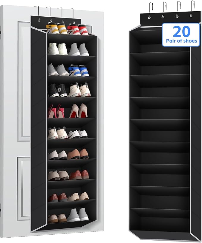 REGELETO 10 Tiers Large Size Over the Door Shoe Organizer Storage, Hanging Shoe Rack for Door with Deep Pockets, Fit 20 Pairs Shoe Organizer Holder for Sneakers and Boots (Black) - Image 8