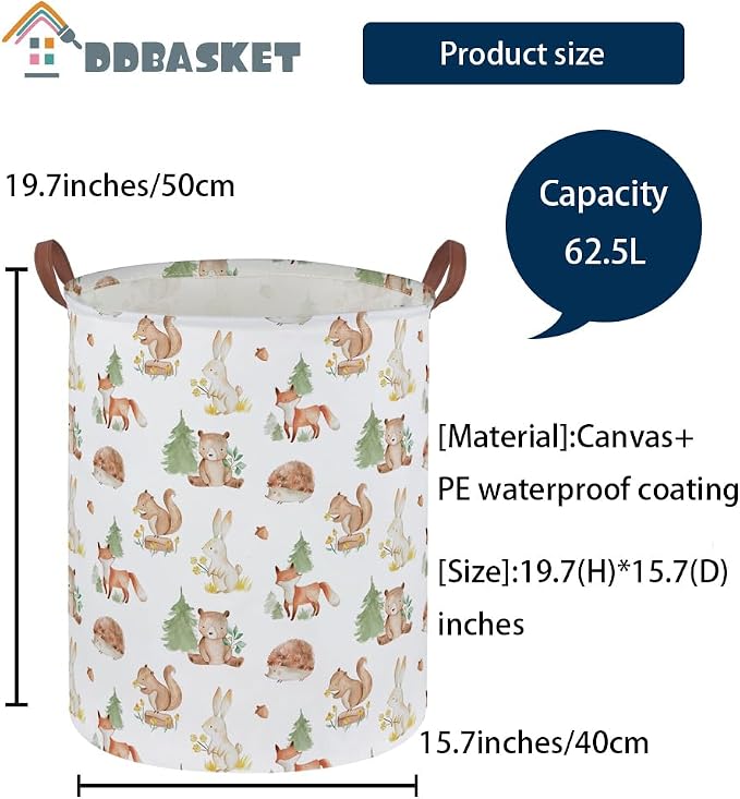 Kids Laundry Basket Animal Hamper for Nursery Woodland Hamper Cute Kids Storage Bin Organizer Room Decor for Home(Tree animal) - Image 2