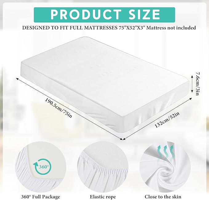 2-3 Inch Mattress Topper Cover (Only Cover) Memory Foam Protector Microfiber Memory Foam for Latex Mattress Topper Gel RV (Full 75 x 52 Inch,White)