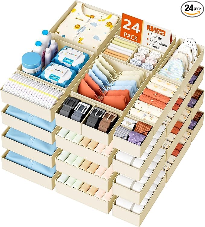 DIMJ Drawer Organizer Clothes Storage - 24 Pack Baby Dresser Organizer for Nursery, Small Fabric Closet Drawer Organizer Bins for Underwears Socks, Foldable Storage Dividers Organization for Bedroom by DiMJ