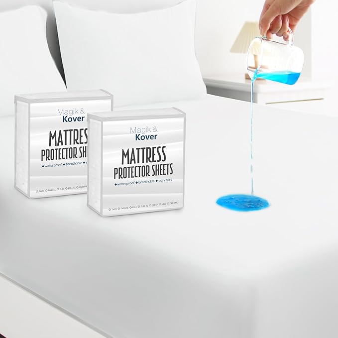 2 Pack Full Size Mattress Protector Waterproof Cover, Waterproof Bed Full Fitted Sheet Only, Machine Washable 14" Deep Pocket Mattress Covers for Double Bed, White