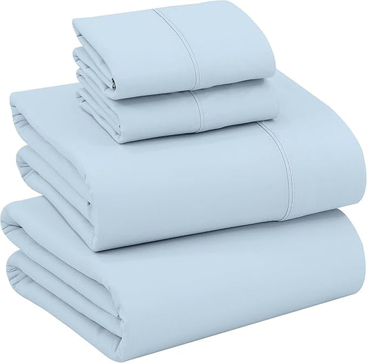 RUVANTI 100% Cotton Sheets – Queen Size Percale Bedding, Cooling & Breathable, Durable with a Crisp, Soft & Comfortable Feel, 16" Deep Pocket, 4-Piece Set, Baby Blue