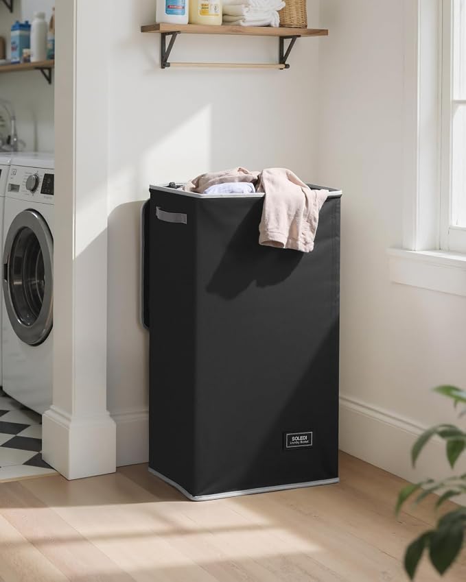 SOLEDI Laundry Hamper Black with Lid and Removable Bag - 100L Large and Tall Laundry Basket Collapsible with Handle for Clothing and Toys Storage - Dirty Clothes Hamper for Bedroom, bathroom, dorm - Image 2