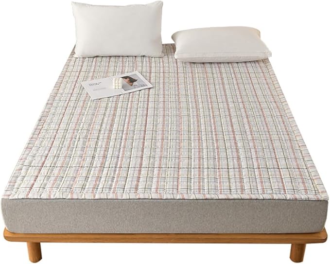 Mattress Pad Cal-King，Breathable，Non-Slip Mattress Protector with Elastic Straps，Quilted Mattress Topper Cover for Adults and Kids，Raw Cotton，Washable