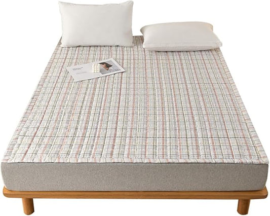 Mattress Pad Cal-King，Breathable，Non-Slip Mattress Protector with Elastic Straps，Quilted Mattress Topper Cover for Adults and Kids，Raw Cotton，Washable