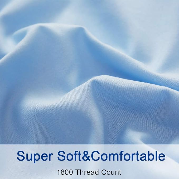 SONORO KATE Bed Sheet Set Super Soft Microfiber 1800 Thread Count Luxury Egyptian Sheets 16-Inch Deep Pocket Wrinkle and Hypoallergenic-4 Piece(Queen Lake Blue)