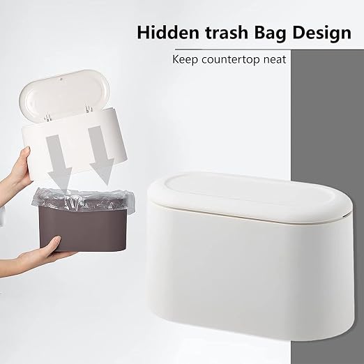 SUBEKYU Mini Trash Can with Lid,Small Desk Trash Can,Countertop Mini Garbage Cans,Tiny Waste Basket,White,with 3 roll Bags - Image 3