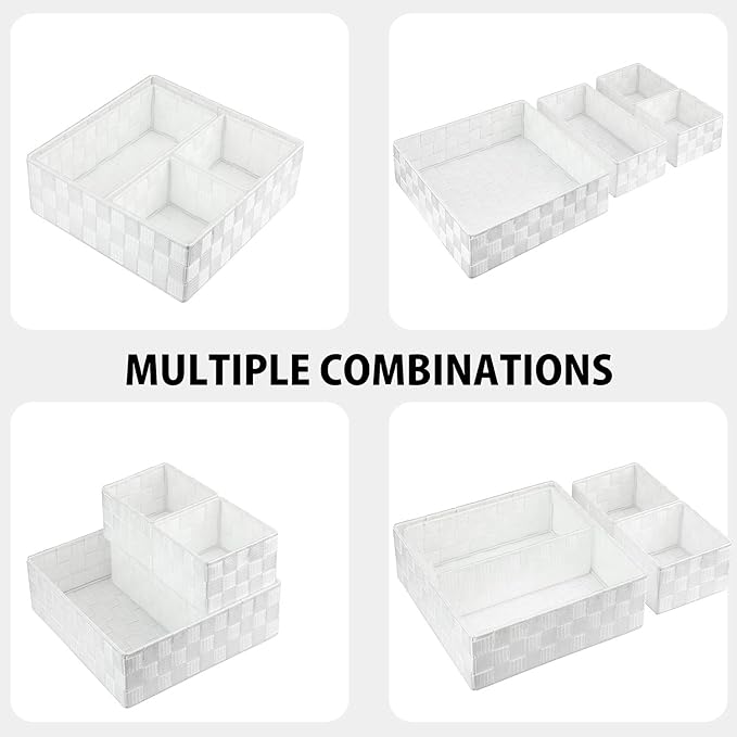 Posprica Woven Storage Box Cube Basket Bin Container Tote Organizer Divider for Drawer,Closet,Shelf, Dresser (White) - Image 2