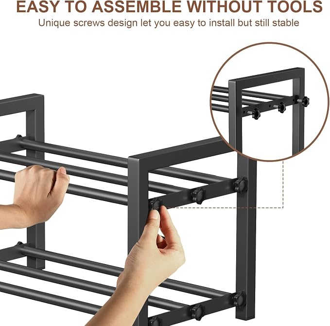 2-Tier Expandable Shoe Rack,Adjustable Shoe Shelf Storage Organizer Heavy Duty Metal Free Standing Shoe Rack for Entryway Closet Doorway (Black) - Image 5