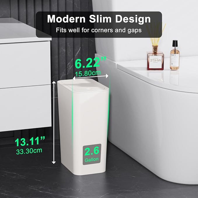 N. NETDOT 3 Pack 10L / 2.6 Gallon Small Trash Can with Lid, Bathroom Garbage Can with Pop-Up Lid, Waste Basket for Bathroom, Kitchen, Bedroom, Powder Room, Craft Room, Office, College (Off White) - Image 2