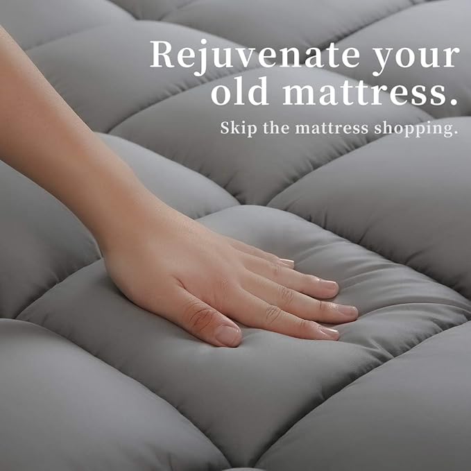 COONP Super Queen Mattress Topper, Extra Thick Pillowtop, Cooling Plush Mattress Pad Cover Bed Topper Protector with 8-21 Inch Deep Pocket (Grey, Super Queen)