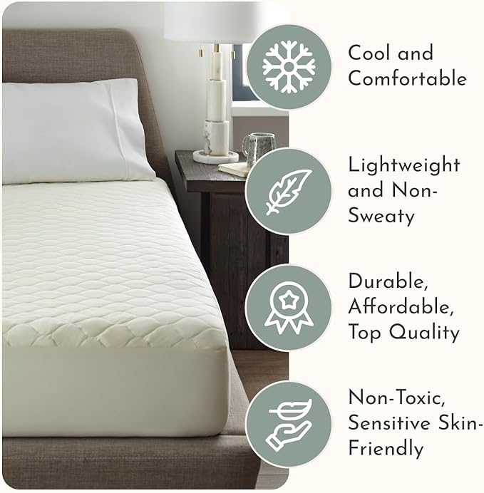 100% Cotton Organic Mattress Protector | Breathable & Noiseless GOTS Organic Mattress Pad with Premium 300GSM Durability | Machine Washable Quilted Bed Protector with Deep Pocket (Ivory, Cal King)