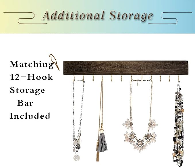 Rustic Wall Mounted Jewelry Organizer,Vintage Wooden Hanging Jewelry Holder Box with Barndoor Decor for Necklaces, Earings, Bracelets, Rings, Accessories. Includes Hook Organizer - Image 3