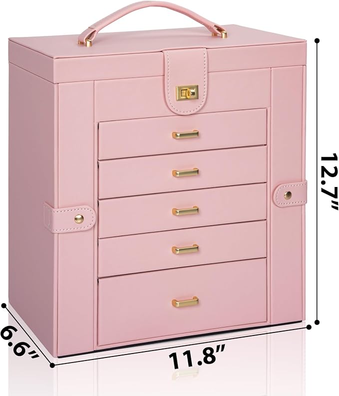 AKOZLIN Huge Jewelry Box Organizer Functional Extra Large Leather Jewelry Storage Case for Women Girls Ring Necklace Earring Bracelet Holder Organizer with Mirror - Image 6