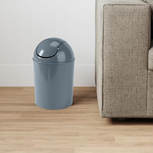 Umbra 1.25 Gallon Mini Waste Can with Removable Swing-Top Lid - Small Garbage Bin for Kitchen, Bathroom, Bedroom, Office - Compact Trash Can Fit Under Tables & Counters - Slate Blue - Image 6