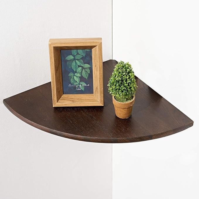 Corner Shelf,12inch Walnut Solid Wood Floating Corner Shelves Wall Mount Round End Floating Speaker Rack with Wire Hole for Small Plant for Bedroom Kitchen by Coamily