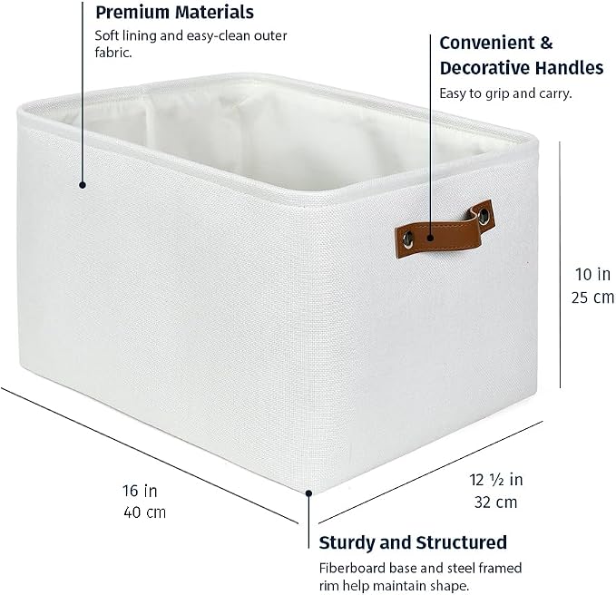 OrganiHaus Extra Large Fabric Storage Baskets for Shelves 3 Pack, 16x13in Closet Storage Bins, Canvas Baskets for Organizing, Linen Closet Organizers, Cloth Basket, Off-White - Image 2