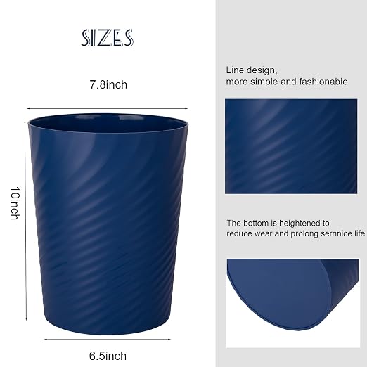 UUJOLY Plastic Small Trash Can Wastebasket, Garbage Container Basket for Bathrooms, Laundry Room, Kitchens, Offices, Kids Rooms, Dorms, (Navy Blue, 1.8 Gallon/2 Pack) - Image 3