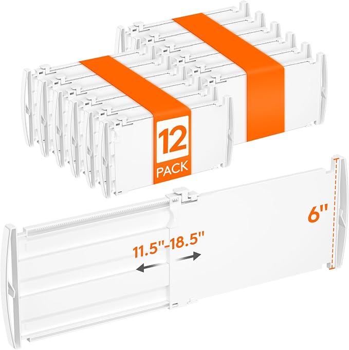 Lifewit 6" Tall 12 Pack Drawer Dividers, 30-47cm/11.5-18.5" Expandable Drawer Divider for Clothes, Adjustable Dresser Drawer Organizers, Drawers Separators for Dresser/Bathroom/Closet/Kitchen White by Lifewit