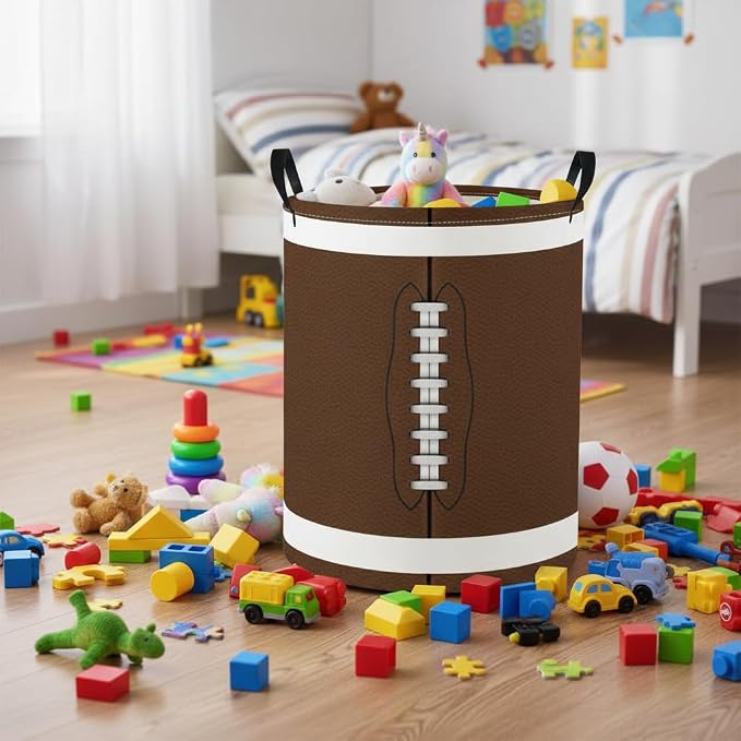 Baby Laundry Basket Baby Nursery Hamper Kids Laundry Basket Toy Storage Bin for Boys Room Decor Gift Baskets for Bedroom Bathroom(Football) - Image 3