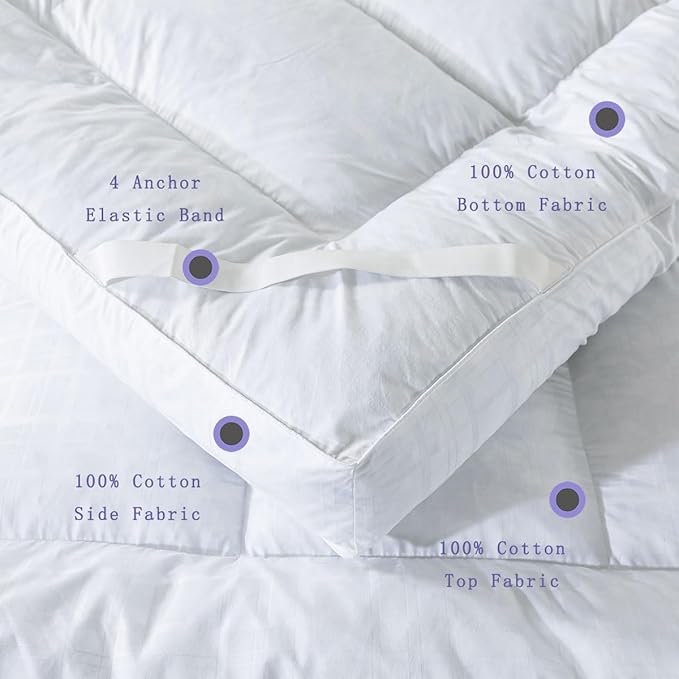 WhatsBedding 5 Inch Duck Feather Bed Mattress Topper Full, 100% Cotton Extra Thick Mattress Pad, 2500gsm Overfilled Pillow Top, Hotel Collection