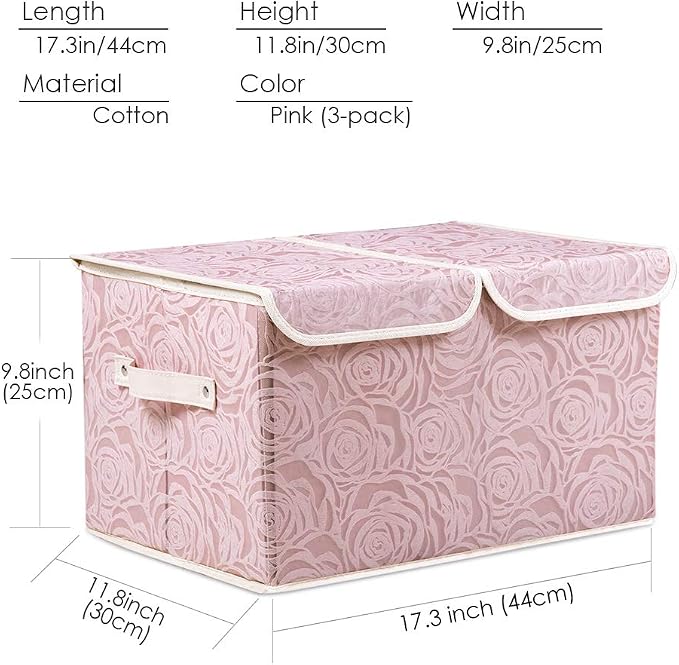 PRANDOM Large Stackable Storage Bins with Lids Fabric Decorative Storage Box Cubes Organizer Containers Baskets with Cover Handles Divider for Bedroom Closet Living Room 17.3x11.8x9.8 Inch 3 Pack - Image 4