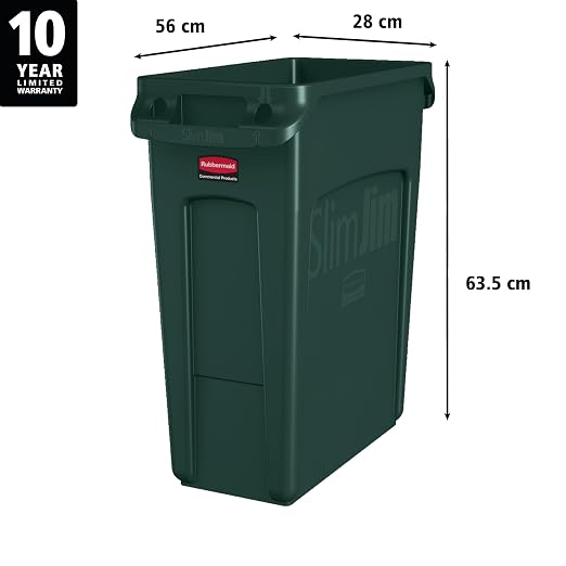 Rubbermaid Commercial Products Slim Jim Trash/Garbage Can with Venting Channels, 16-Gallon, Green, for Kitchen/Office/Workspace - Image 3