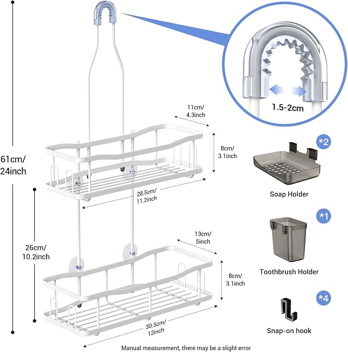 Aitatty Hanging Shower Caddy Bathroom Organizer: Rustproof Shower Shelf Racks Over Shower Head - No Drilling Inside Bath Shower Rack Shelves Over Showerhead for Shampoo with Soap Holder White - Image 6