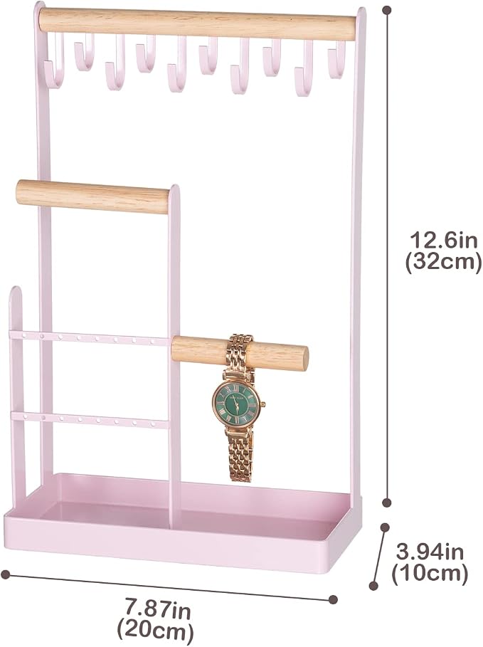 ProCase Cute Jewelry Stand, Aesthetic Jewelry Organizer for Dresser Vanity, Jewelry Holder Display for Necklaces Earrings, Gifts for Teen Girls Women, Bedroom Dorm Decor -Medium, Pink - Image 4