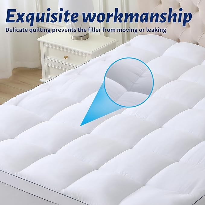 Thick Mattress Topper Full with Deep Pocket, Extra Pillow Top Mattress Pad, Breathable & Cooling Mattress Cover, Fits 8-21 Inch, Soft Support for Back Pain Relief, Mattress Protector (Full, White)