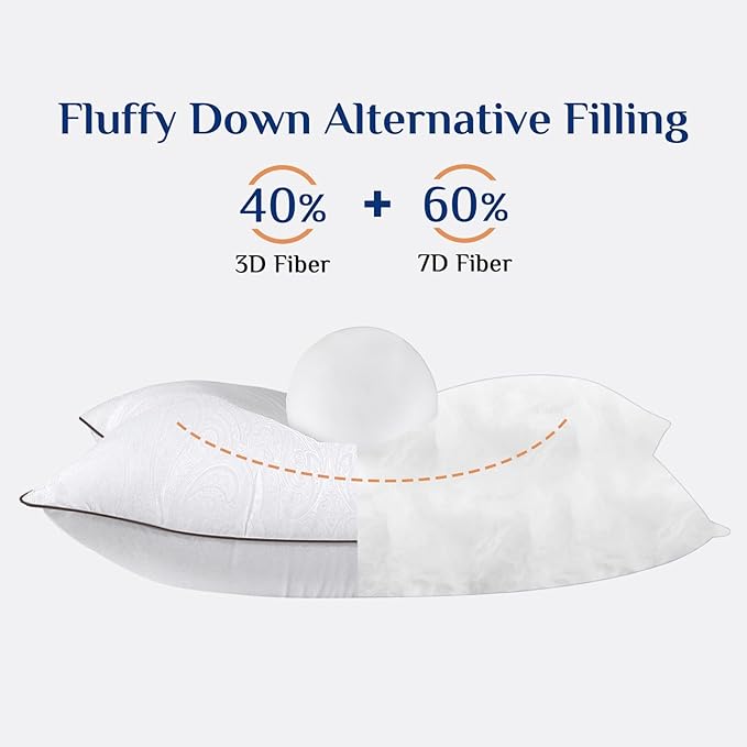 JOLLYVOGUE King Size Pillows for Sleeping, Soft and Supportive Bed Pillows with Down Alternative Filling for Side and Back Sleepers, Hotel Collection