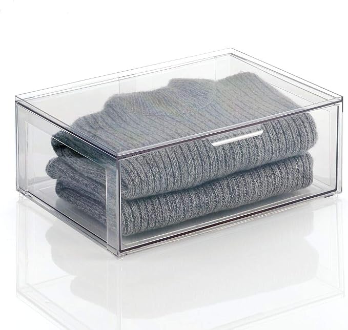 mDesign Plastic Stackable Closet Storage Organizer Bin Containers with Front Pull Drawer for Cabinet, Desk, Shelf, Cupboard, or Dresser Organization - Lumiere Collection - Clear - Image 6
