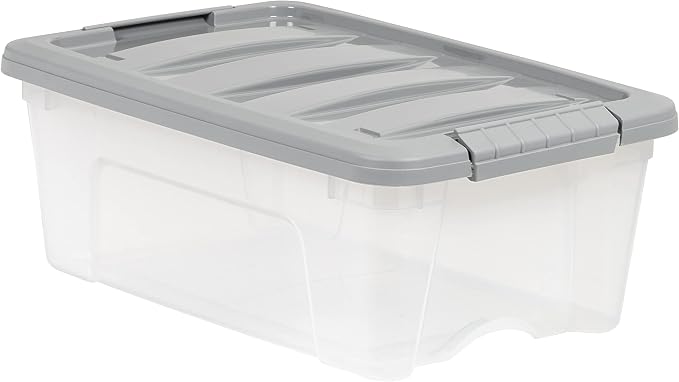Amazon Basics Plastic Storage Containers with Secure Latching Lids, Stackable Organization Bins for Organizing, Clear/Grey, 12 Quart, Set of 6 - Image 3