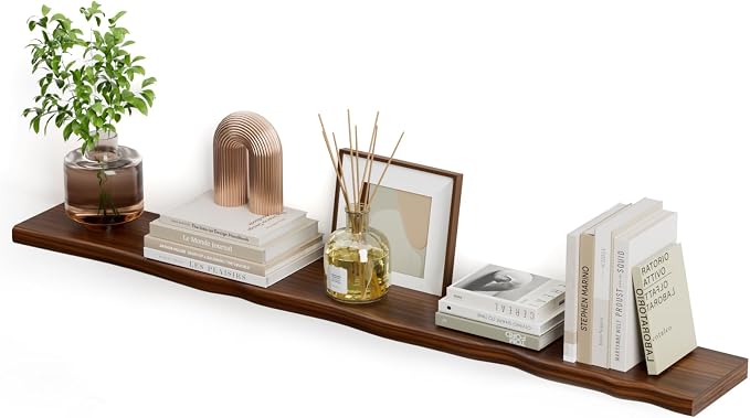 Floating Shelves for Wall Rustic Farmhouse 55 Inch Floating Shelf Bathroom Wooden Shelves for Wall Mounted Live Edge Pine Shelf with Unique Natural Grain for Living Room Bedroom Kitchen (Walnut) by Unknown