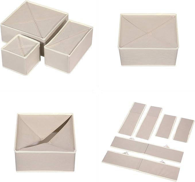 DIOMMELL 12 Pack Foldable Cloth Storage Box Closet Dresser Drawer Organizer Fabric Baskets Bins Containers Divider for Clothes Underwear Bras Socks Lingerie Clothing, Beige 444 - Image 3