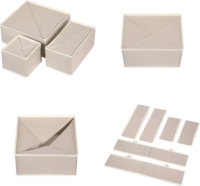 TENABORT 21 Pack Foldable Drawer Organizer Dividers Cloth Storage Box Closet Dresser Organizer Cube Fabric Containers Basket Bins for Underwear Bras Socks Panties Lingeries Nursery Baby Clothes Beige - Image 3