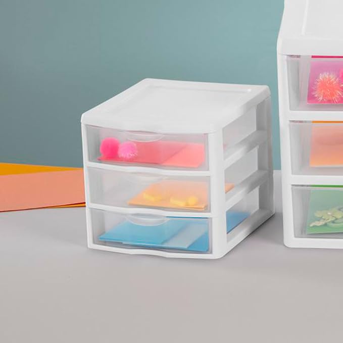 Sterilite Clearview Plastic Multipurpose Small 3 Drawer Desktop Storage Organization Unit for Home, Classrooms, or Office Spaces, White, 6 Pack - Image 8