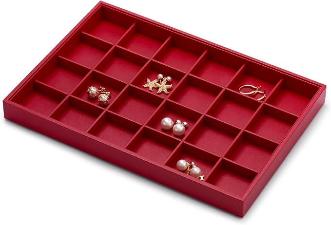 Oirlv Gorgeous Red Leather 24 Gird Jewelry Tray Stackable Jewelry Drawer Organizer Rings Earrings Organizer Storage - Image 5