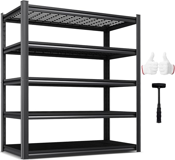 59" W Storage Shelves,5 Tier Adjustable Heavy Duty Storage Shelves,Quick Assembly Standing Garage Storage,Utility Metal Wire Shelving Unit for Warehouse,Basement,Shop,59" W X 19.7" D X 72" H by KORVENA