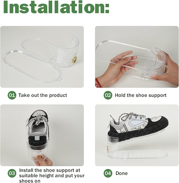 Adjustable Slot Organizer for Pairs of Shoes, Space Saver, Double Deck Riser Rack, Closet Organizer (Clear, 20 Pack) - Image 3