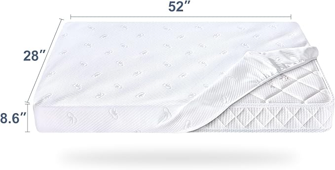 Crib Mattress Protector Sheets Fitted Waterproof Crib Mattress Pad Cover, Noiseless & Machine Wash 100% Absorbent Crib/Toddler Mattress Protector Sheet Quilted, White, 52" x 28" x 8.6"
