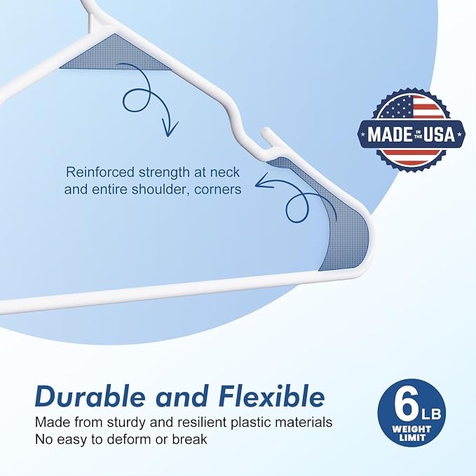 HOUSE DAY Plastic Hangers 100 Pack - Adult Clothes Hangers White - Space Saving, Non-Slip, Durable & Sturdy Hanger with Shoulder Grooves for Closet, Perfect Slim Coat Hanger - Ganchos para Colgar Ropa - Image 3
