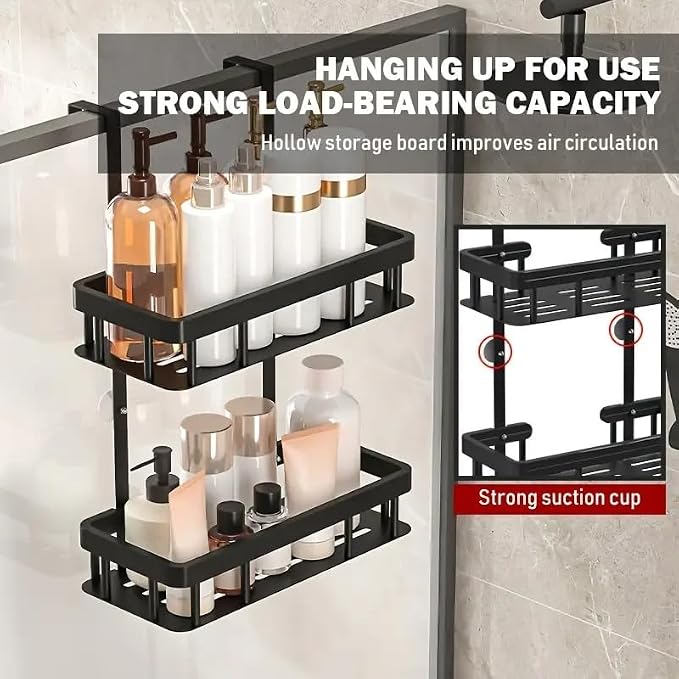 Over Door Shower Caddy, Black Rustproof Bathroom Organizer, 2-Tier Storage Rack, 11.81x5.31 Inch Shelves, No Drilling Required - Image 3
