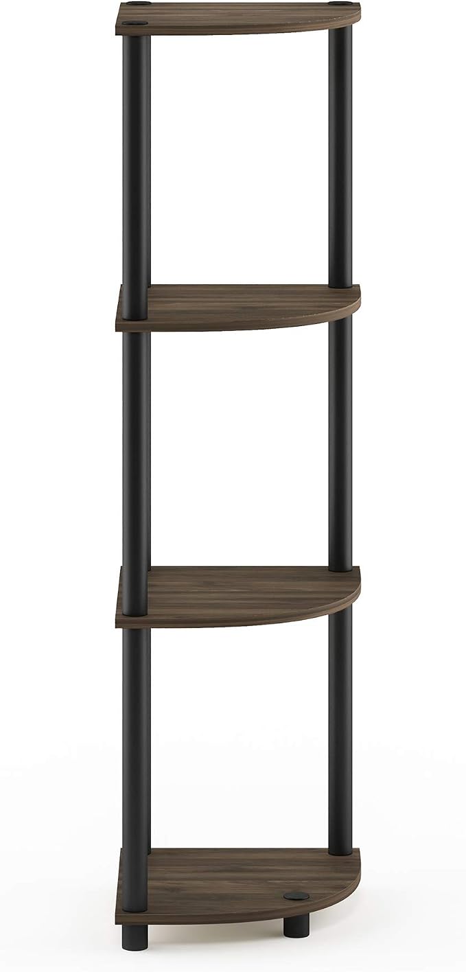 Furinno TURN-N-TUBE Corner Shelf, 4-Tier Corner Bookshelf, Display Storage Shelves with Open Shelves, for Organization and Storage, Living Room, Home Office, Garage, Columbia Walnut - Image 4
