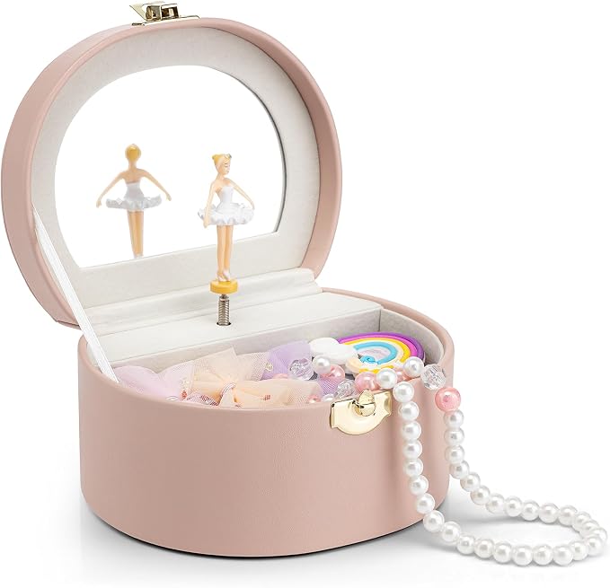 Vlando Musical Jewelry Box for Girls, Small Kid Music Box with Ballerina for Birthday Bedroom Decor, Gifts for Girls Kids - Pink by VLANDO